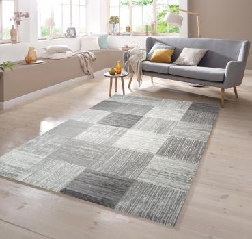 Designer Teppich mit Karomuster in Beige Grau