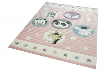 Kinderteppich Zoo Tiere in rosa creme