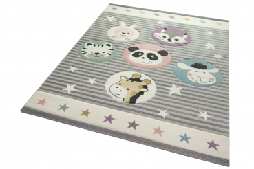 Kinderteppich Zoo Tiere in grau creme