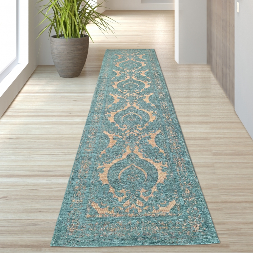 Marokkanischer Teppich blau goldene Ornamente