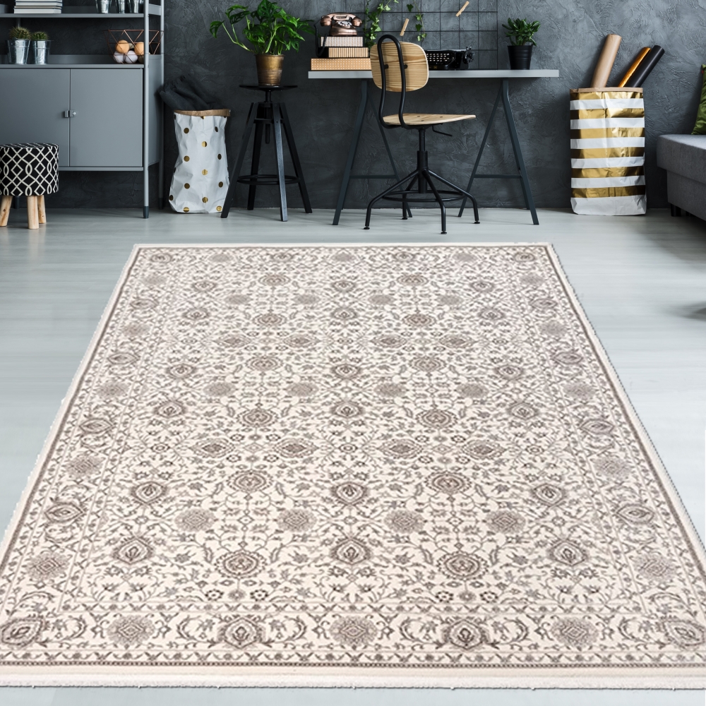 Eleganter Wohnzimmerteppich mit floralem Orientmuster in Beige