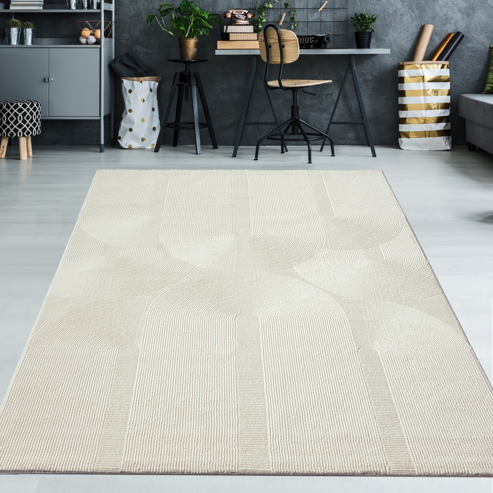 Recycle Teppich mit modernen ovalen Formen in creme