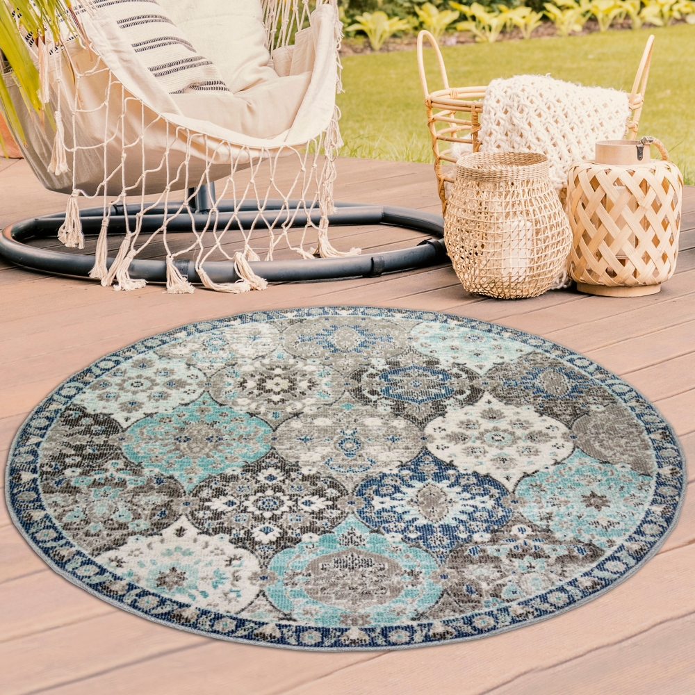 Orientteppich Outdoor Ornamente in grau blau