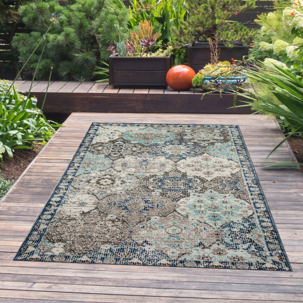 Orientteppich Outdoor Ornamente in grau blau