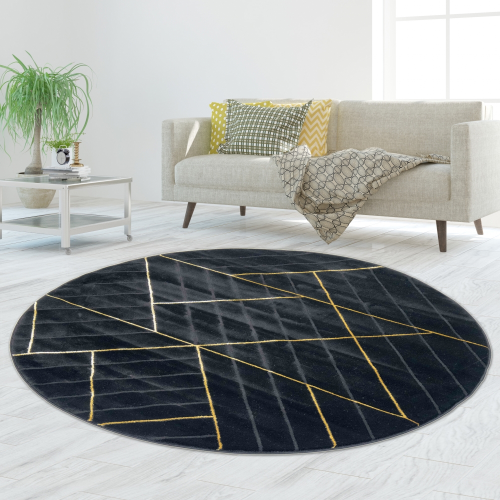 Teppich modern geometrisches Muster in schwarz gold