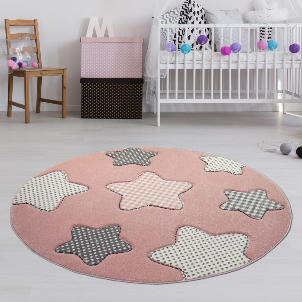 Kinderteppich Herze Mädchen in rosa creme grau