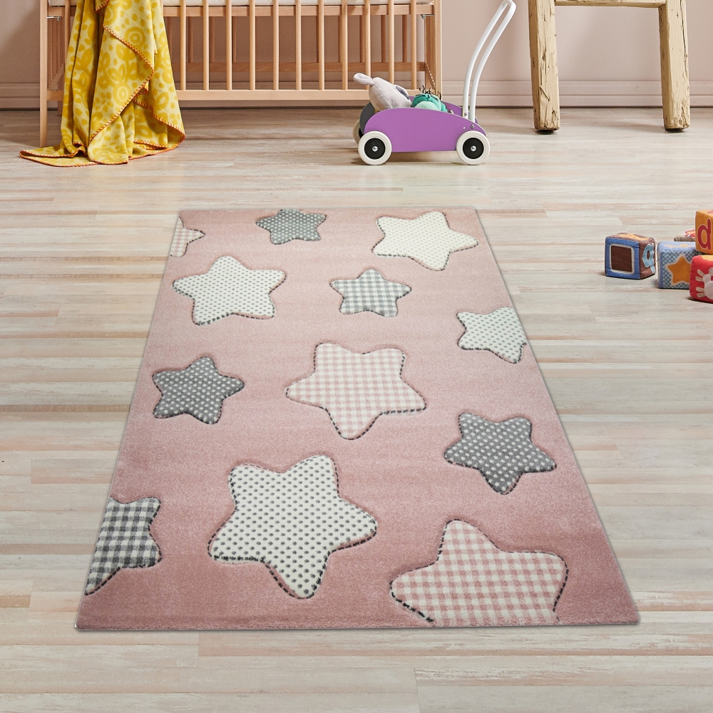 Kinderteppich Herze Mädchen in rosa creme grau