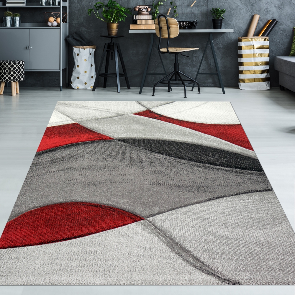 Teppich modern abstrakt in rot grau schwarz