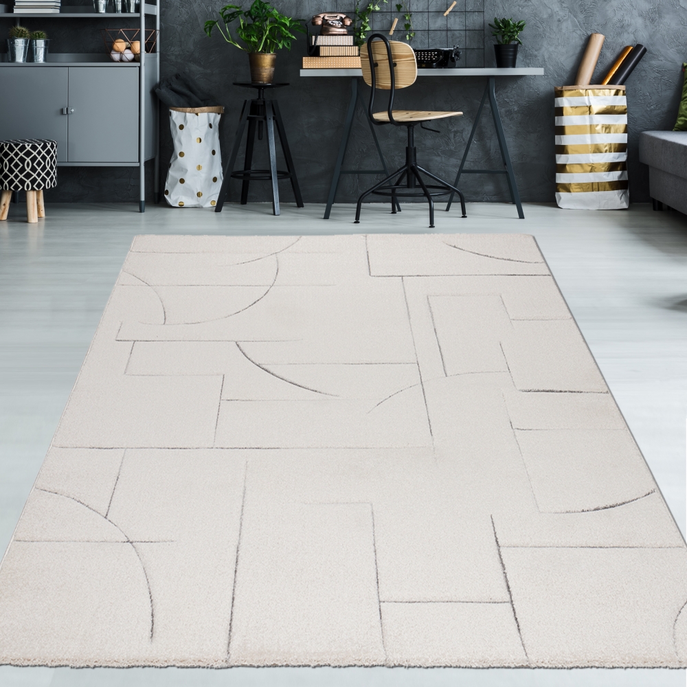 Wohnzimmer Teppich mit Strichmuster in Beige