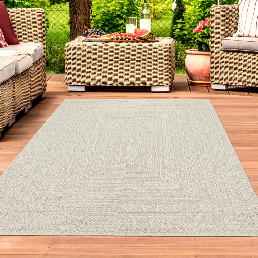 Langlebiger Outdoor-Teppich im Jute-Look Terrassen- und Gartenteppich Creme