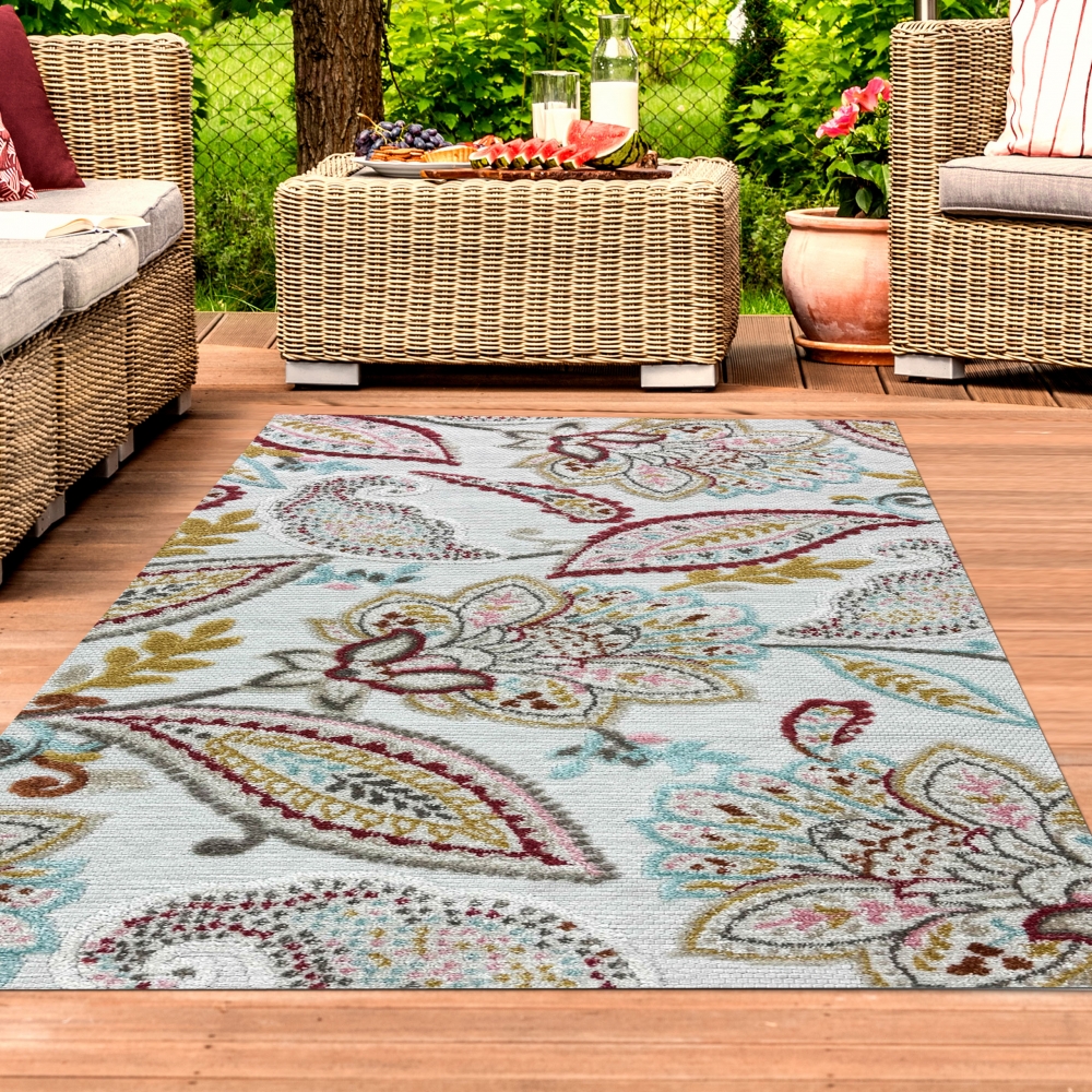 Outdoor Teppich Blumen Muster 3d-Effekt wetterfest creme bunt