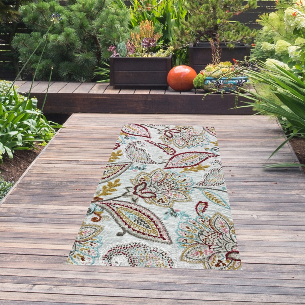 Outdoor Teppich Blumen Muster 3d-Effekt wetterfest creme bunt