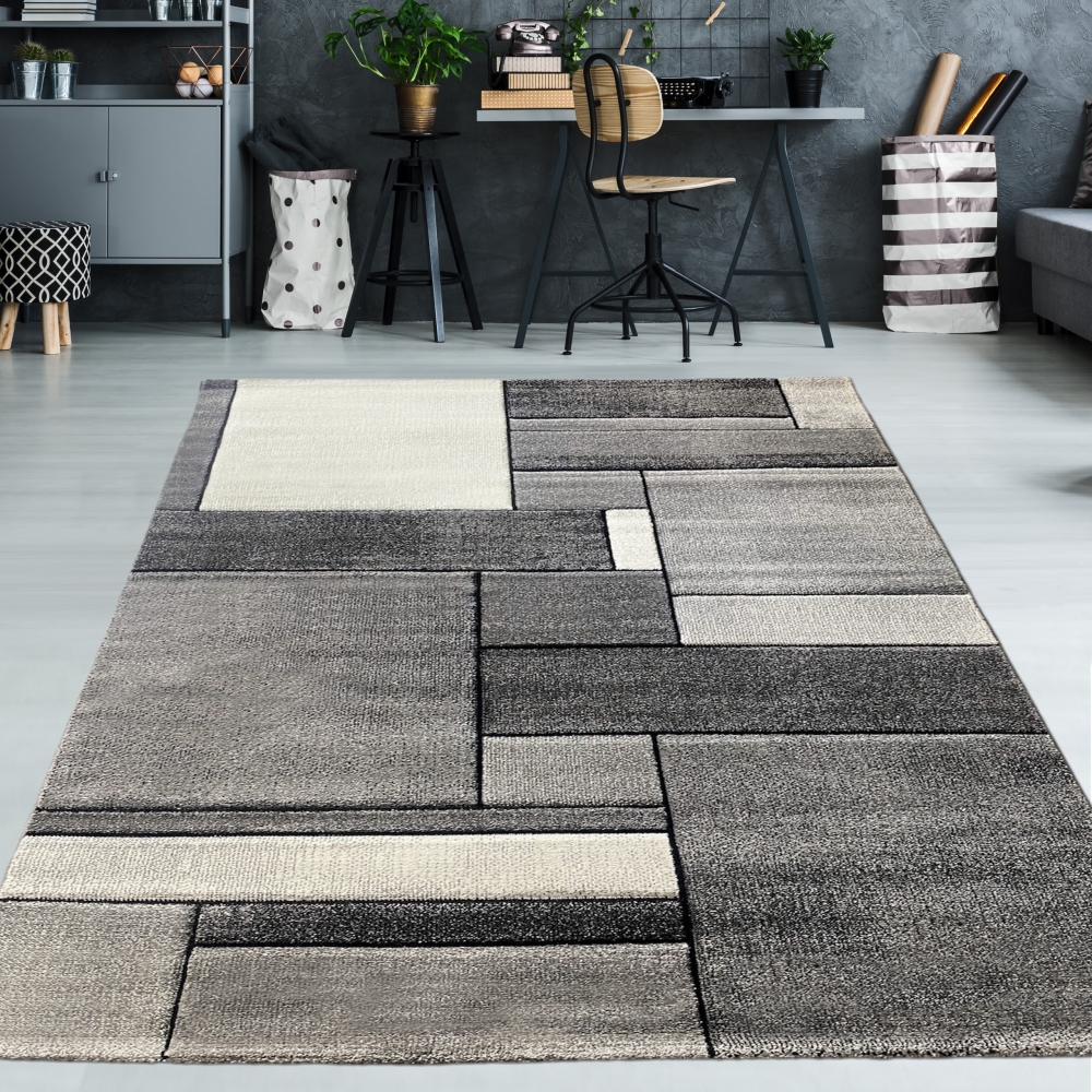 Eleganter Wohnzimmer Teppich mit Design in grau