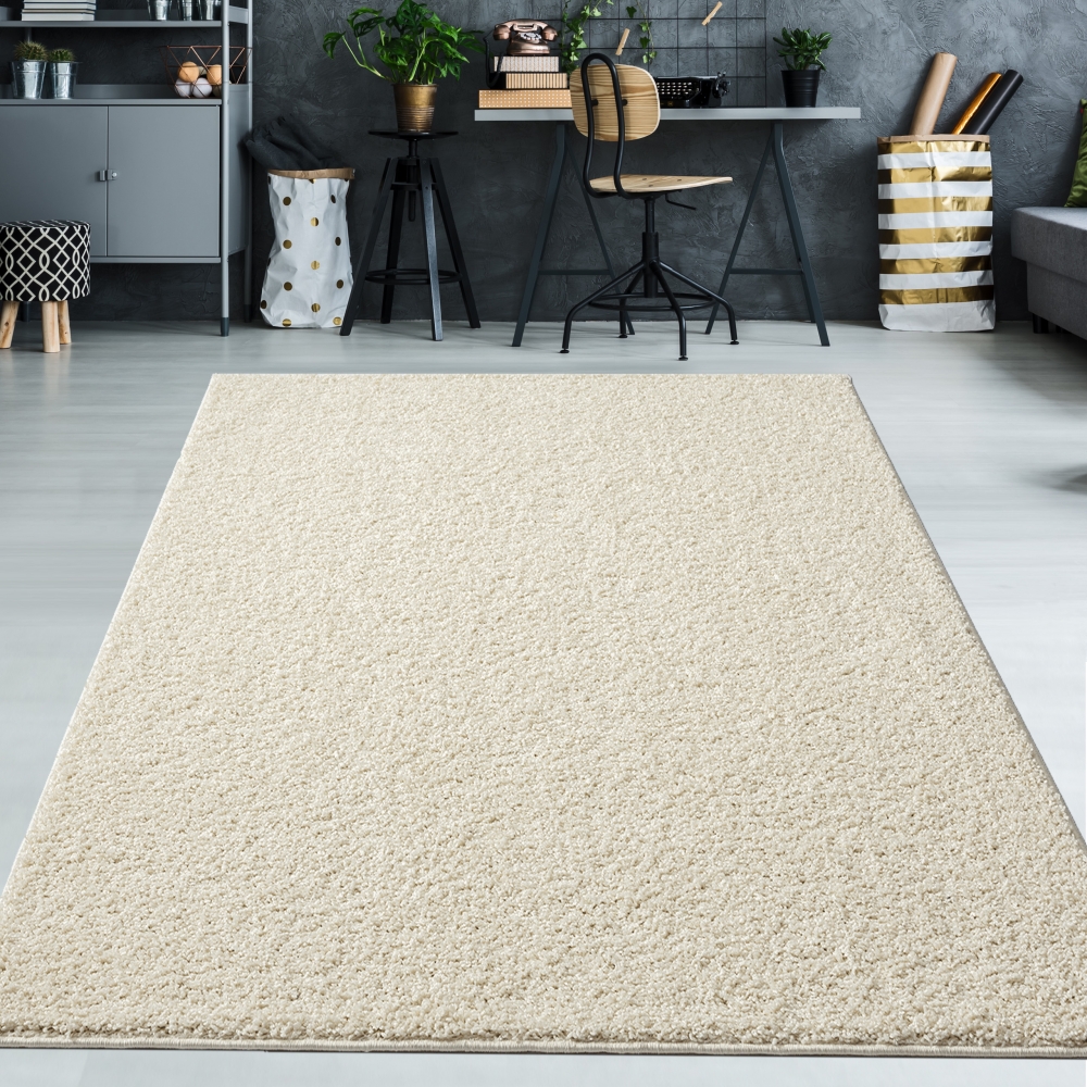 Wohnzimmer Shaggy Teppich | kuschlig warm & weich | in creme