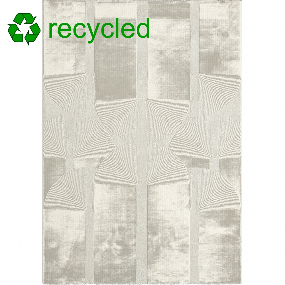 Recycle Teppich mit modernen ovalen Formen in creme