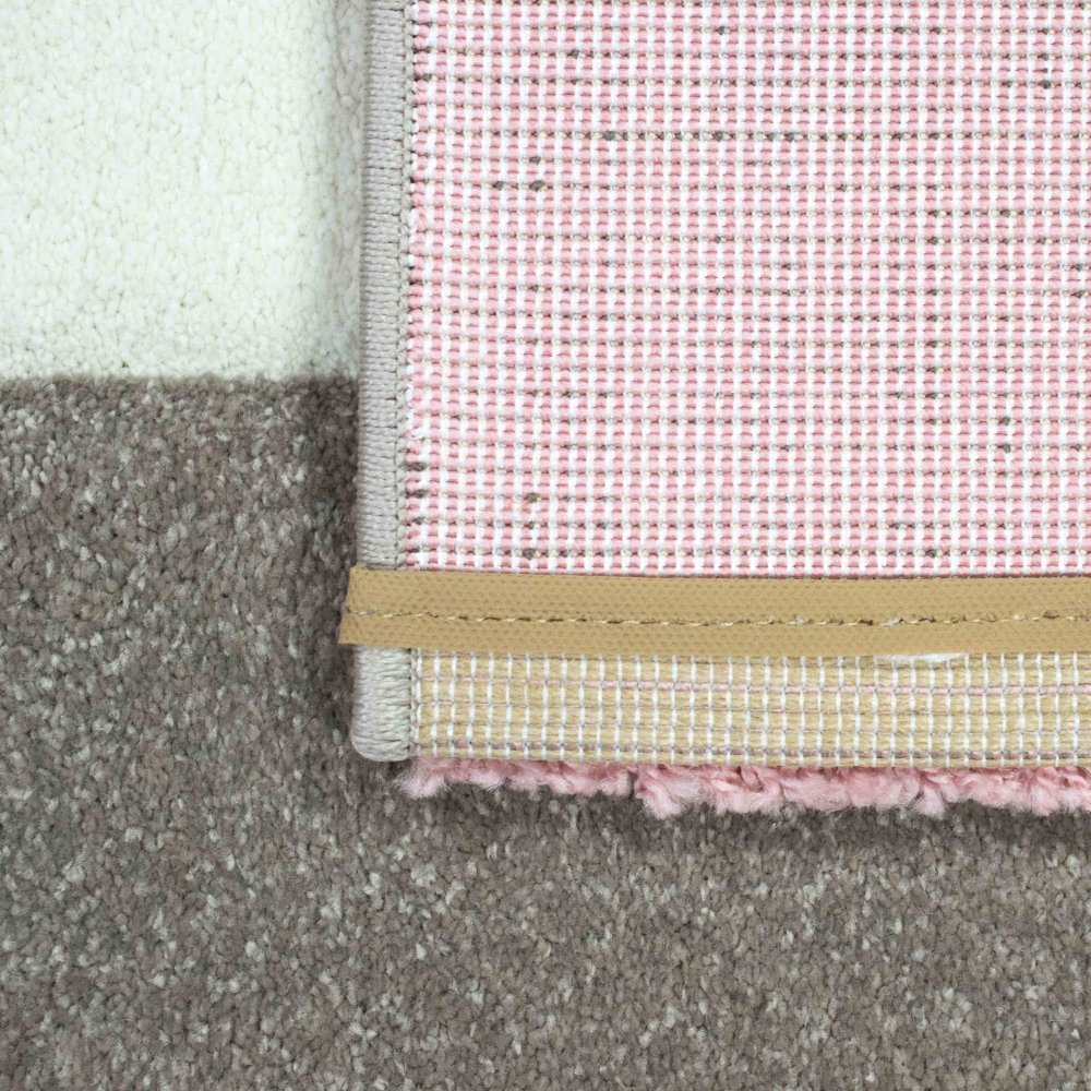 Moderner Teppich Pastell Farben in Karo Muster Pink Creme Braun