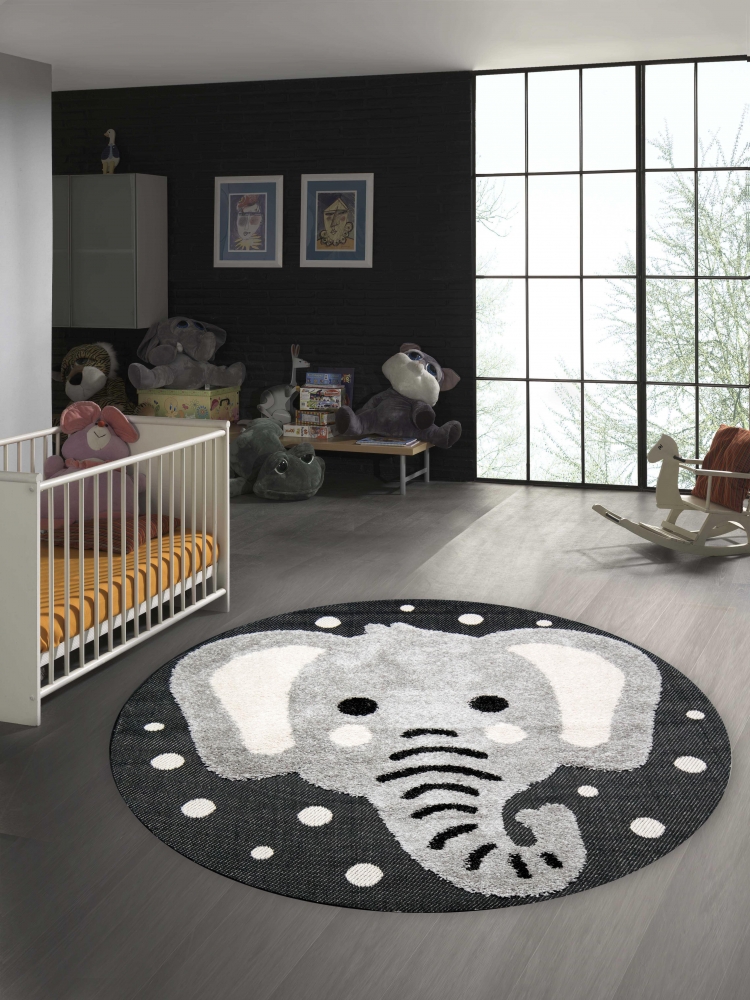 Kinderzimmer 3D Optik Elefant creme grau schwarz