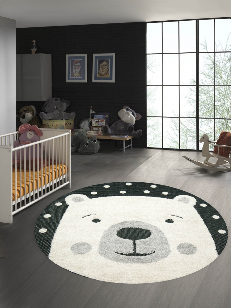 Kinderzimmer 3D Optik Eisbär creme grau schwarz