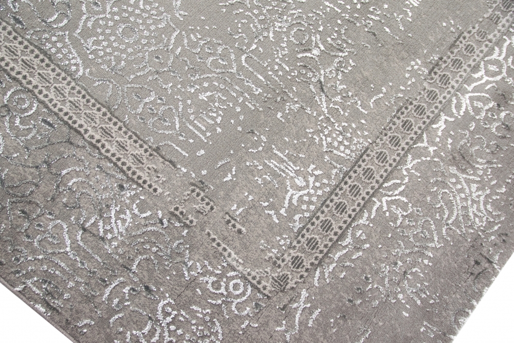 Designer Teppich Ornamente Orient in Grau Silber