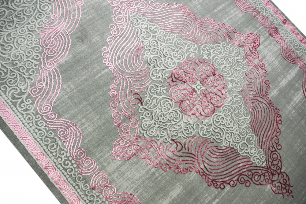 Designer Teppich Orientteppich in Grau Silber Rosa